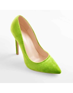 Pointed Toe Stiletto Slip-On Green Velvet Pumps