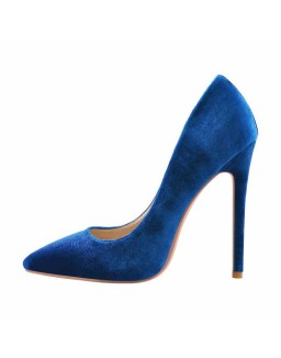 Pointed Toe Stiletto Slip-On Blue Velvet Pumps