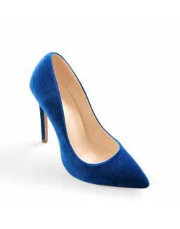 Pointed Toe Stiletto Slip-On Blue Velvet Pumps