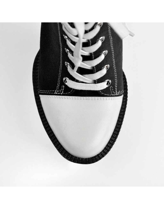 Platform Lace Up Canvas Chunky Heel Boots
