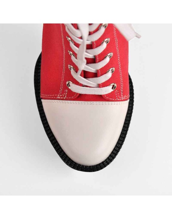 Platform Lace Up Canvas Chunky Heel Boots