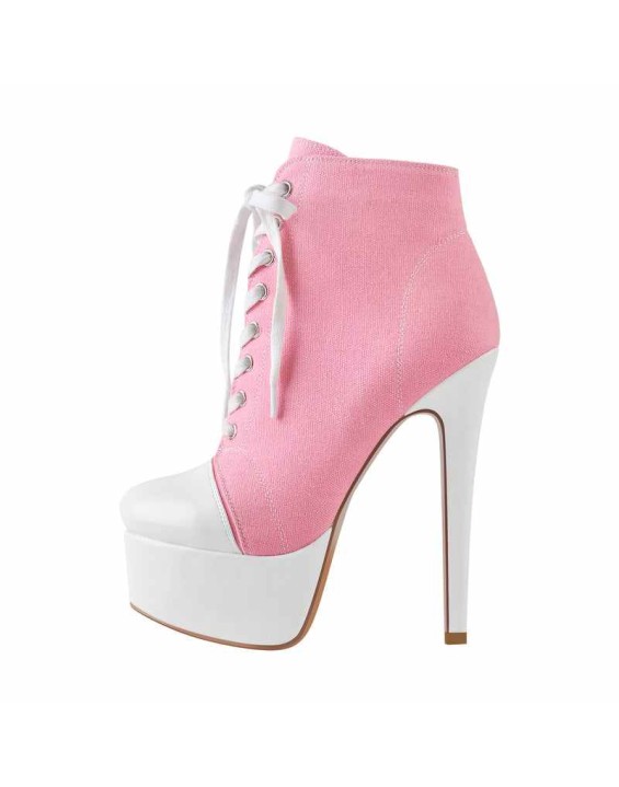 Platform Lace Up Zipper Pink Canvas Boots