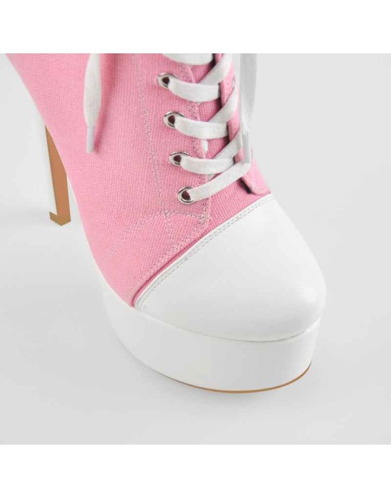 Platform Lace Up Zipper Pink Canvas Boots