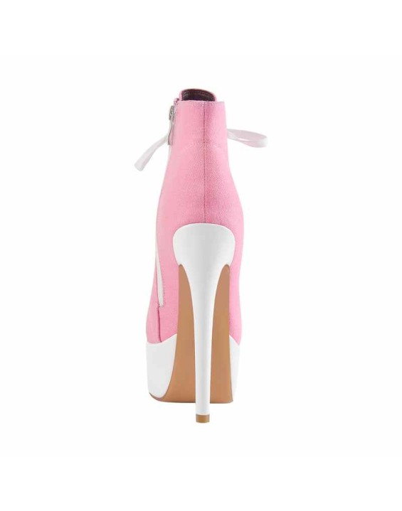 Platform Lace Up Zipper Pink Canvas Boots