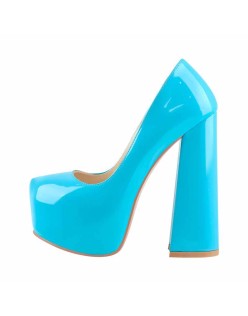 Platform Round Toe High Heel Slip-On Blue Pumps