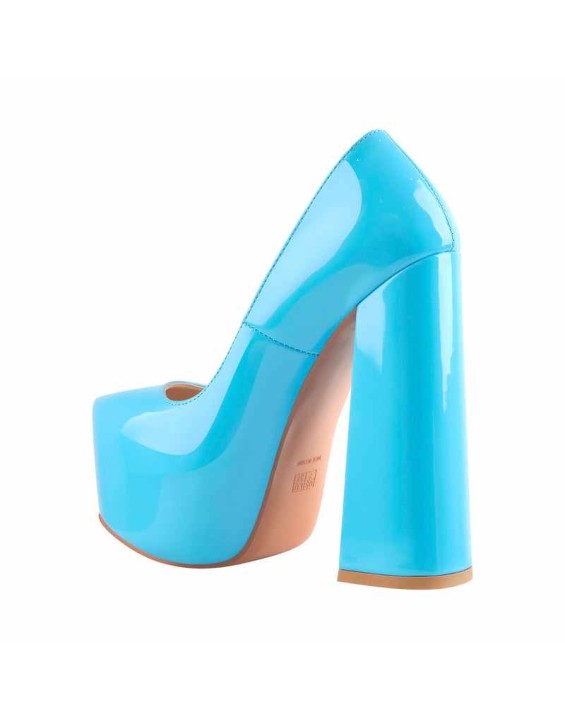 Platform Round Toe High Heel Slip-On Blue Pumps