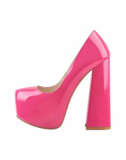 Platform Round Toe High Heel Slip-On Pink Pumps