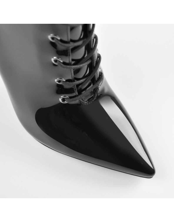 Pointed Toe Black Lace Up Zipper Knee High Chunky Heel Boots