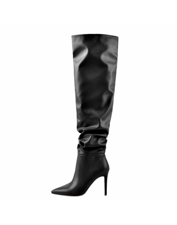 Black Pointed Toe Stiletto Tight High Boots 10CM Heel