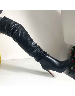 Black Pointed Toe Stiletto Tight High Boots 10CM Heel