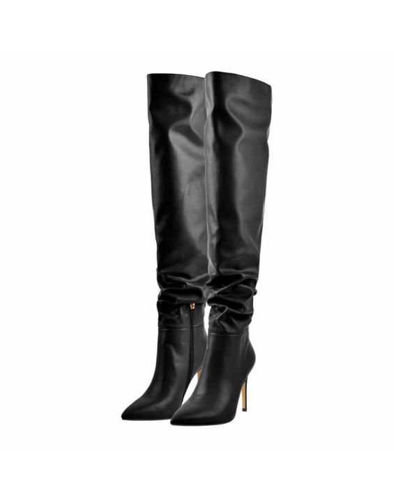 Black Pointed Toe Stiletto Tight High Boots 10CM Heel