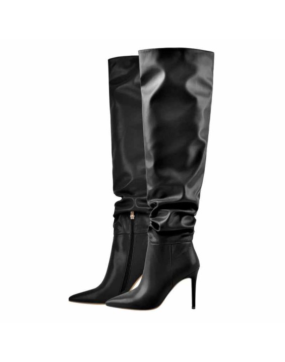 Black Pointed Toe Stiletto Tight High Boots 10CM Heel