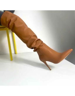 Brown Pointed Toe Stiletto Tight High Boots 10CM Heel