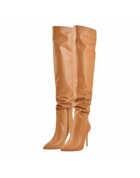 Brown Pointed Toe Stiletto Tight High Boots 10CM Heel
