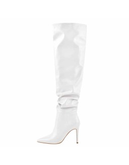White Pointed Toe Stiletto Tight High Boots 10CM Heel
