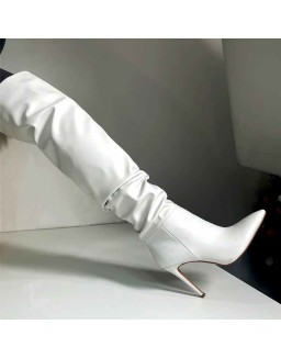 White Pointed Toe Stiletto Tight High Boots 10CM Heel