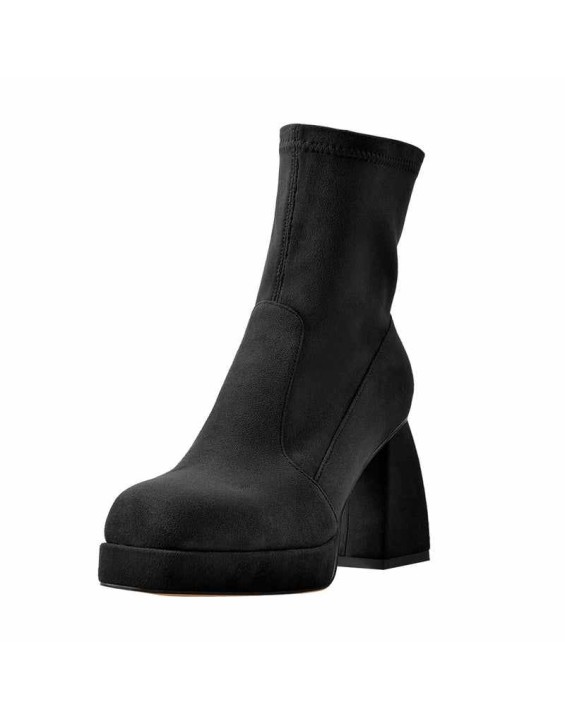 Square Toe Black Red Suede Chunky Heels Ankle Zipper Boots