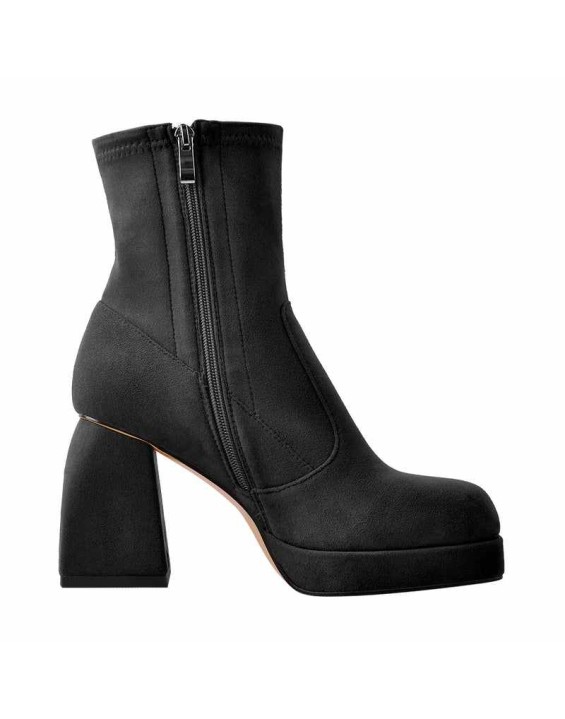 Square Toe Black Red Suede Chunky Heels Ankle Zipper Boots
