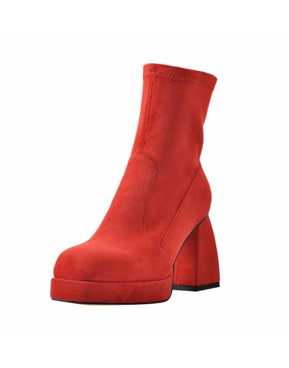 Square Toe Black Red Suede Chunky Heels Ankle Zipper Boots