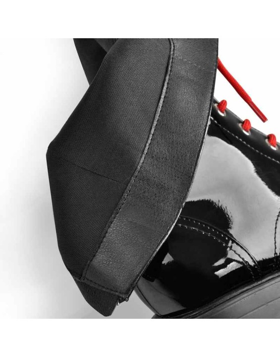 Patent Black Platform Chunky Red Lace Chunky Heel Ankle Boots