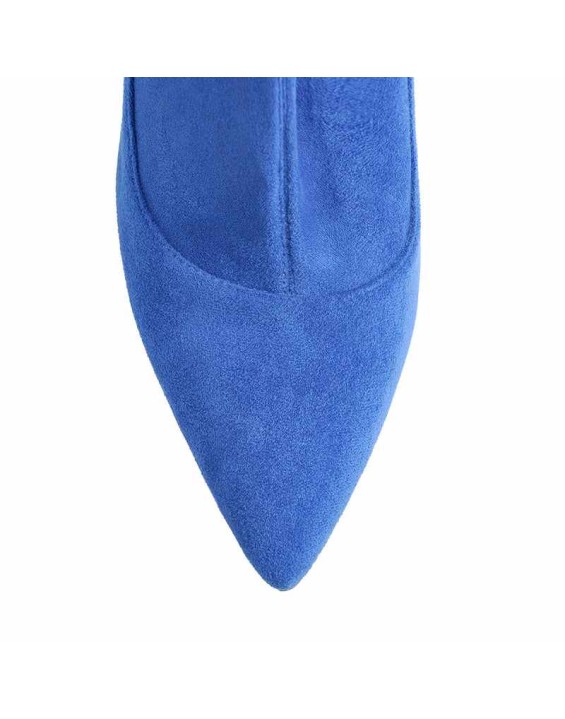 Blue Stretch Overthe Knee High Boot Pointed Toe Stiletto Booties