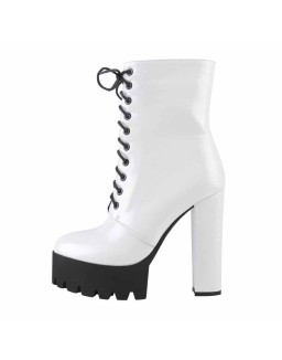 Lace Up White Platform Chunky Heels Zipper Boots