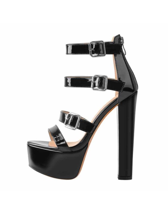 Open Toe Black Platform Chunky Ankle Boots Sandals