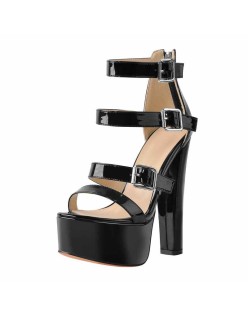 Open Toe Black Platform Chunky Ankle Boots Sandals