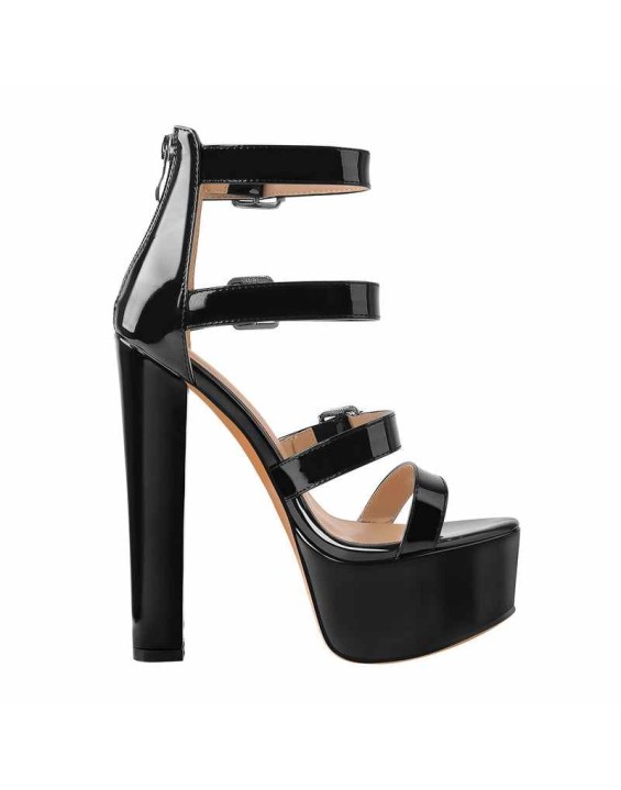 Open Toe Black Platform Chunky Ankle Boots Sandals