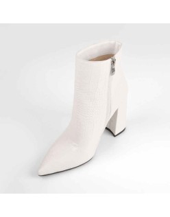 White Stone Pointed Toe Ankle Zipper Boots