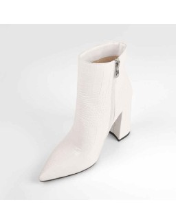 White Stone Pointed Toe Ankle Zipper Boots