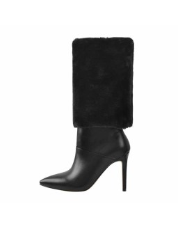 Downy White Black Pointed Toe High Heel Stiletto Boots