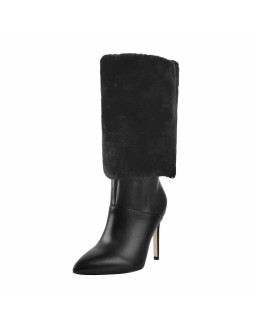 Downy White Black Pointed Toe High Heel Stiletto Boots