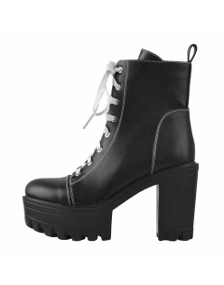Matte Black Platform Lace Up Canvas Boots