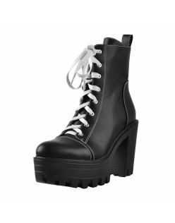 Matte Black Platform Lace Up Canvas Boots