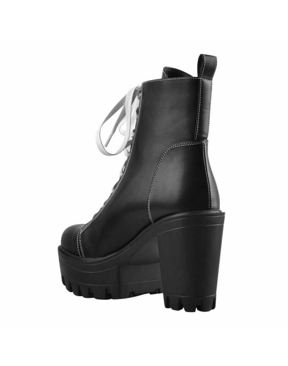 Matte Black Platform Lace Up Canvas Boots