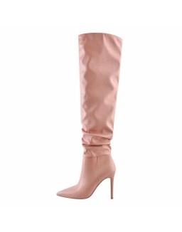 Pink Pointed Toe Stiletto Tight High Boots 10CM Heel