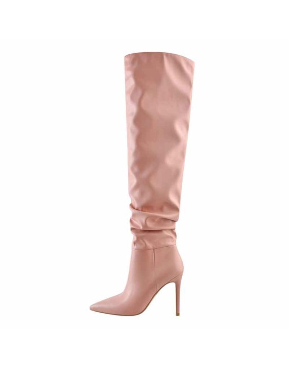 Pink Pointed Toe Stiletto Tight High Boots 10CM Heel