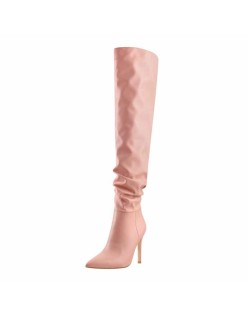 Pink Pointed Toe Stiletto Tight High Boots 10CM Heel