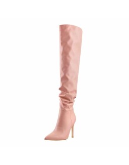 Pink Pointed Toe Stiletto Tight High Boots 10CM Heel