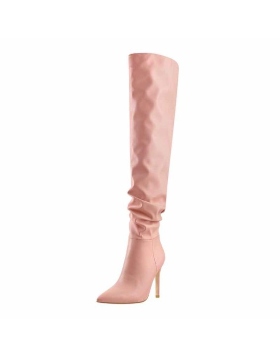 Pink Pointed Toe Stiletto Tight High Boots 10CM Heel
