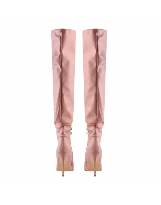 Pink Pointed Toe Stiletto Tight High Boots 10CM Heel