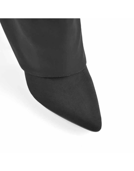 Black Suede Pointed Toe Zipper High Heel Fold Over Boots