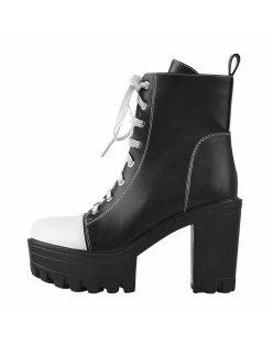 Matte Black Vegan Leather Platform Lace Up Boots