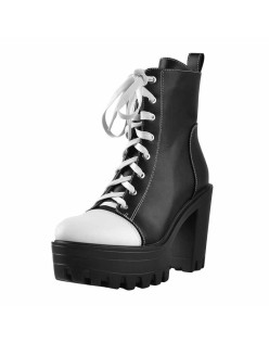 Matte Black Vegan Leather Platform Lace Up Boots