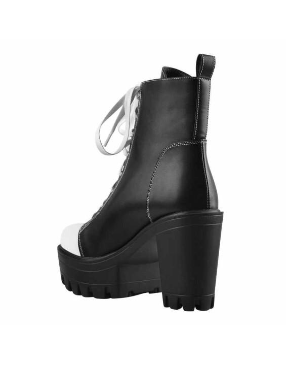 Matte Black Vegan Leather Platform Lace Up Boots