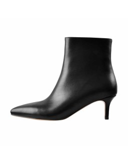 Black Pointed Toe Zipper Kitten Heel Boots
