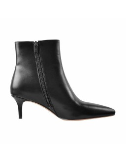 Black Pointed Toe Zipper Kitten Heel Boots