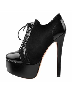 Round Toe Split Joint Platform Lace Up Ankle Boots