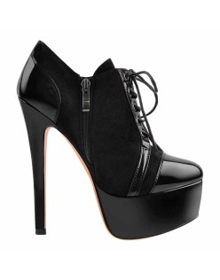 Round Toe Split Joint Platform Lace Up Ankle Boots